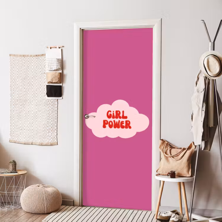 Girl power - Wolk - Roze deurposter klein -sfeer6