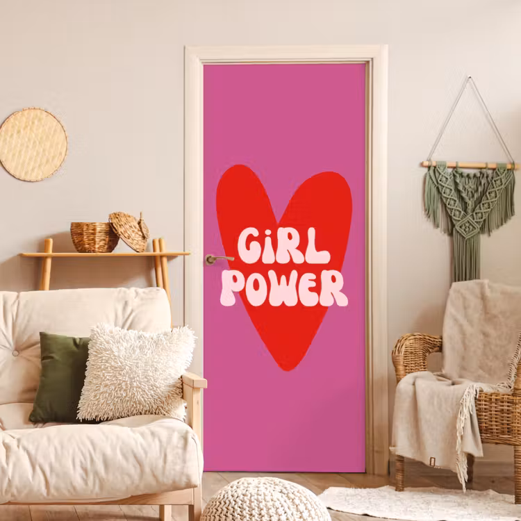 Girl power - Hart - Roze - Rood deurposter klein -sfeer2