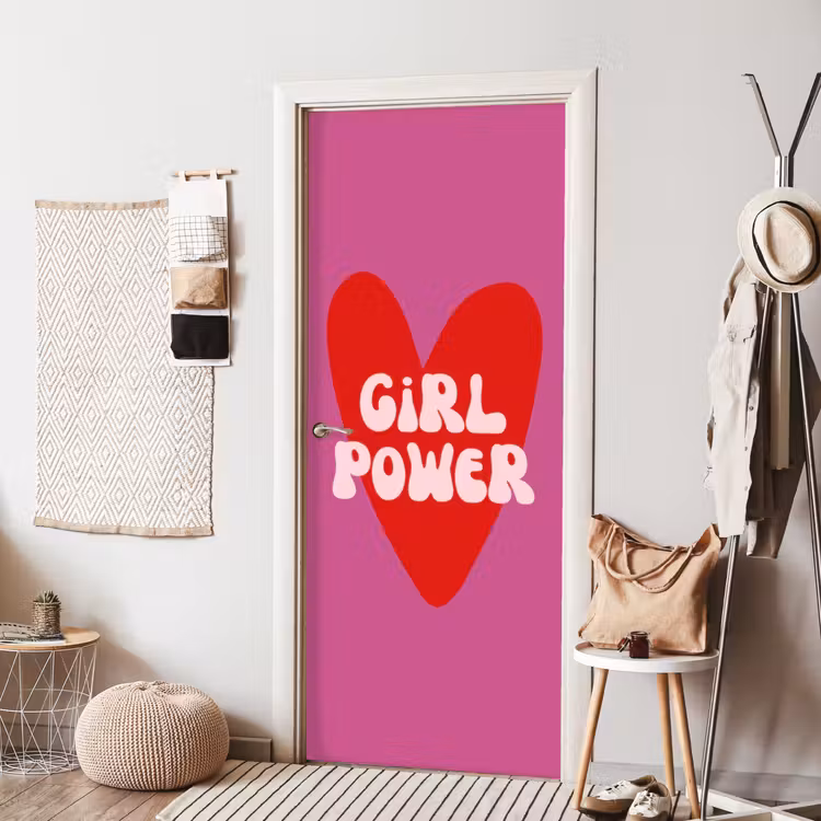 Girl power - Hart - Roze - Rood deurposter klein -sfeer6