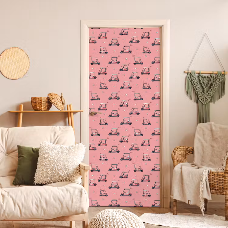 Golfkar - Retro - Roze deurposter klein 289 -sfeer2