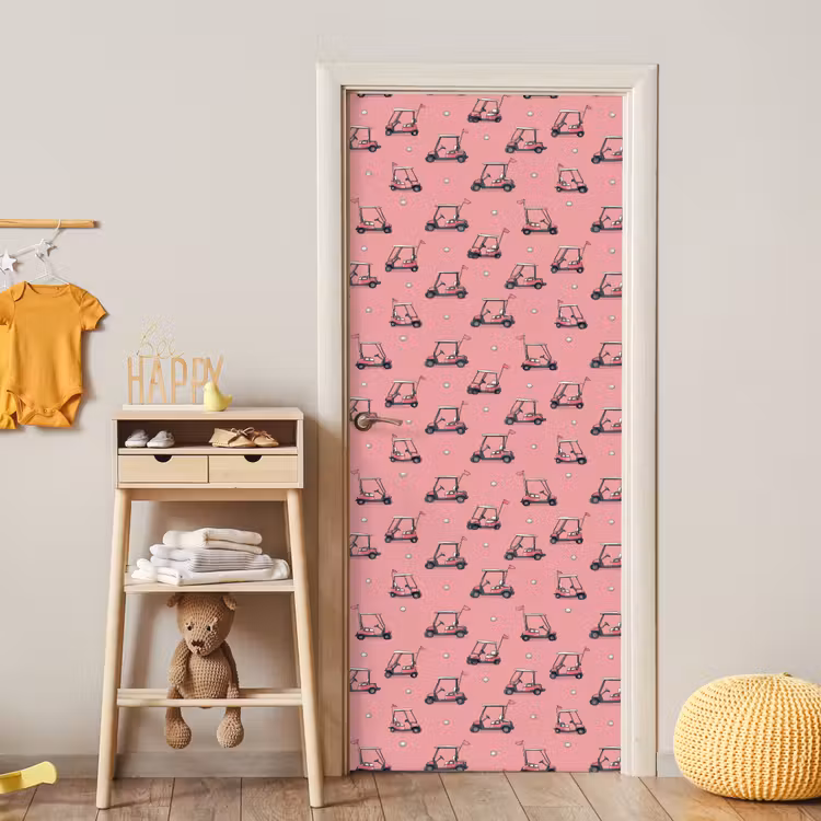 Golfkar - Retro - Roze deurposter klein 289 -sfeer4