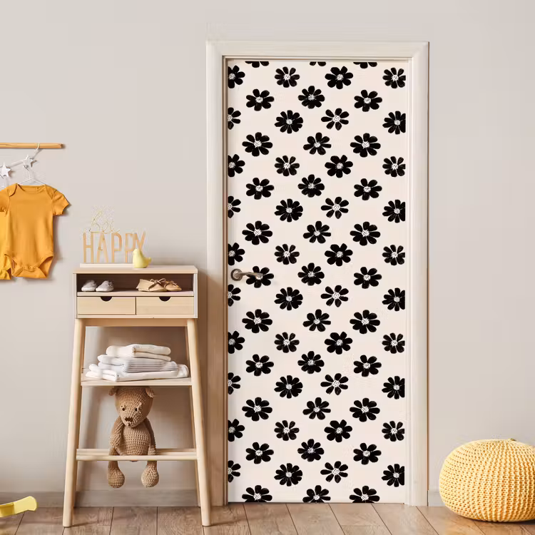 Grafisch - Madeliefjes - Zwart - Beige deurposter klein 289 -sfeer4