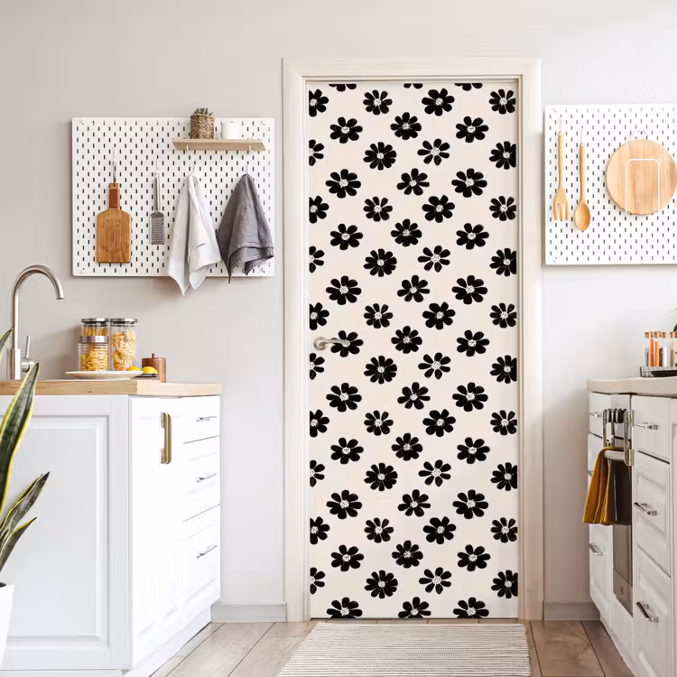 Grafisch - Madeliefjes - Zwart - Beige deurposter klein 289 -sfeer5