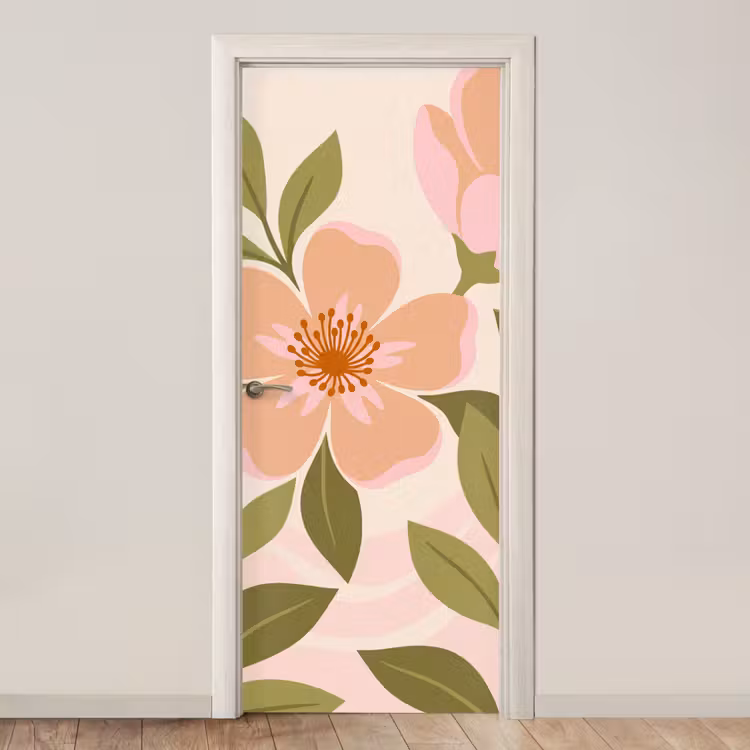 Grafisch - Bloemen - Roze deurposter klein -3d_beige