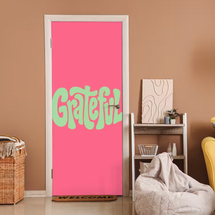 Grateful - Groen - Grafisch - Vloeiend deurposter klein -sfeer1