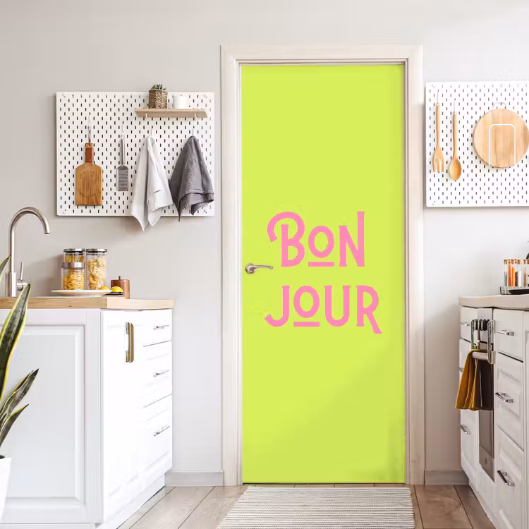 Groen - Roze bonjour - art-deco deurposter klein -sfeer5
