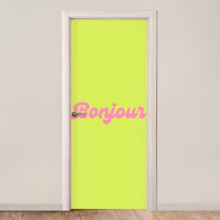Groen - Roze bonjour - Retro deurposter klein -3d_beige