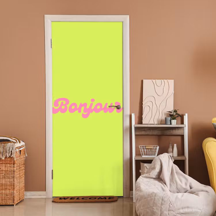 Groen - Roze bonjour - Retro deurposter klein -sfeer1