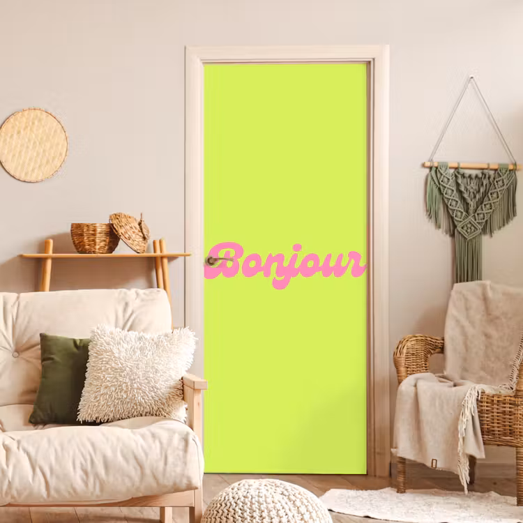 Groen - Roze bonjour - Retro deurposter klein -sfeer2