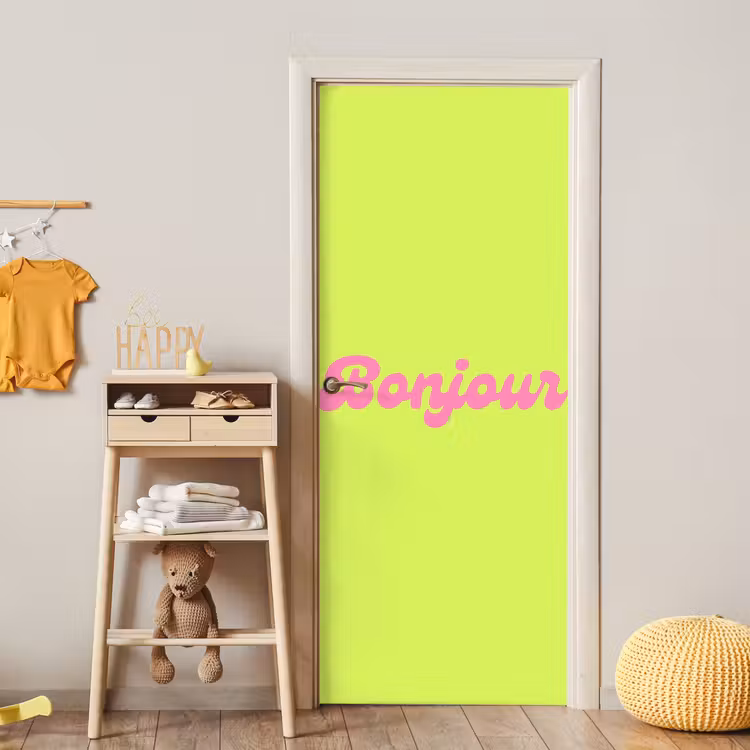 Groen - Roze bonjour - Retro deurposter klein -sfeer4