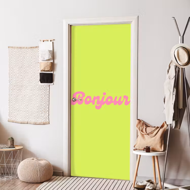 Groen - Roze bonjour - Retro deurposter klein -sfeer6