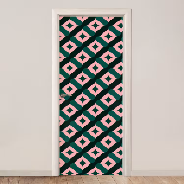 Groen - Roze - Retro - Sterren deurposter klein 289 -3d_beige