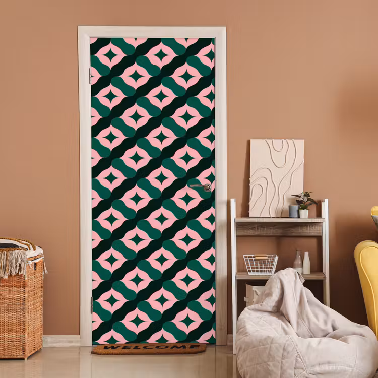 Groen - Roze - Retro - Sterren deurposter klein 289 -sfeer1