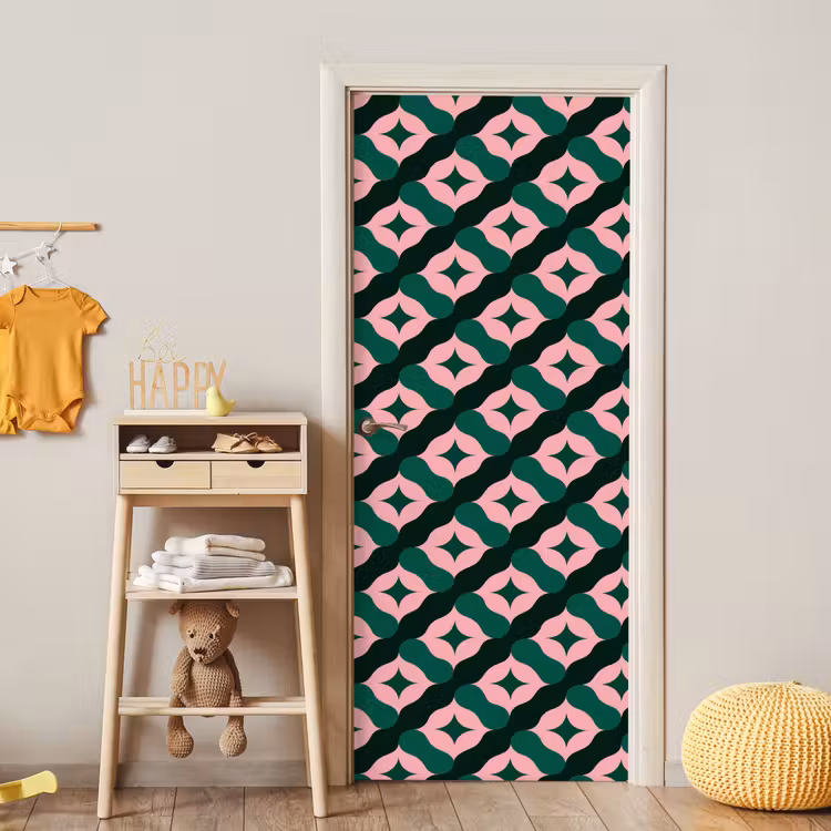 Groen - Roze - Retro - Sterren deurposter klein 289 -sfeer4