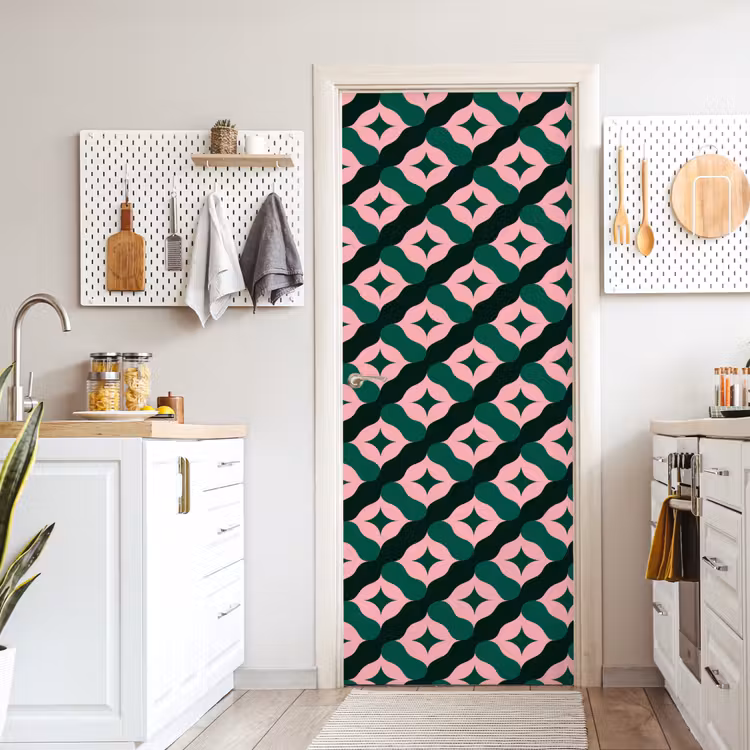 Groen - Roze - Retro - Sterren deurposter klein 289 -sfeer5