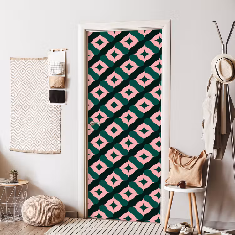 Groen - Roze - Retro - Sterren deurposter klein 289 -sfeer6