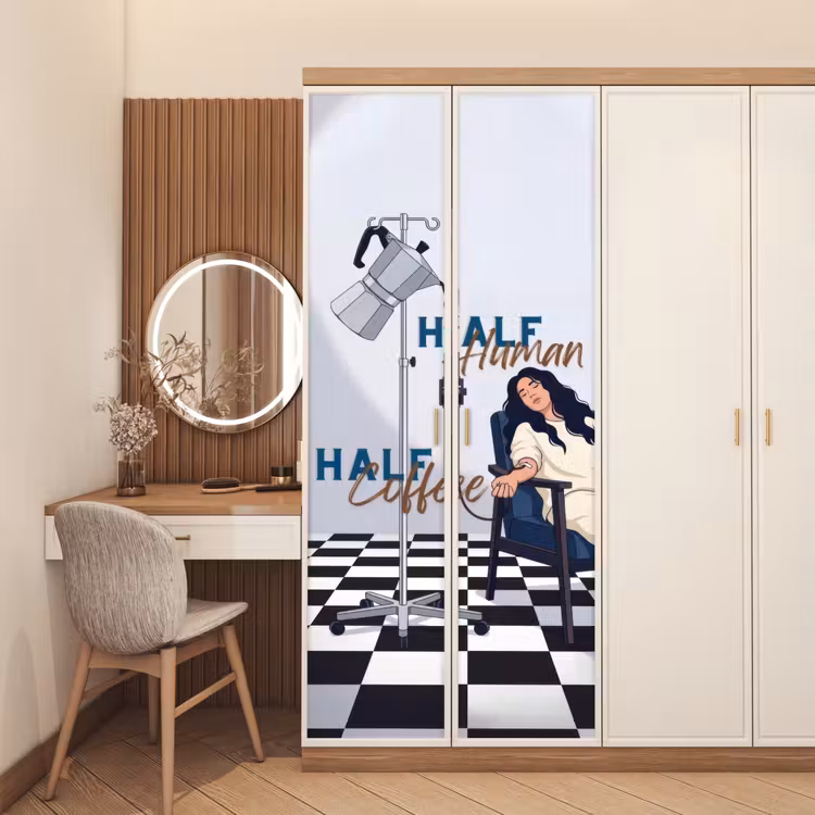 Half human, Half Coffee - Infuus - Koffie deurposter klein -sfeer3