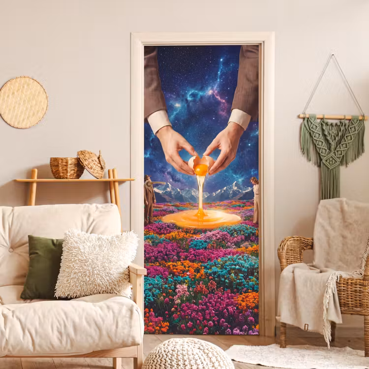 Door sticker - Hands - Egg - Surrealism - Handen - Ei - Surrealisme deurposter klein