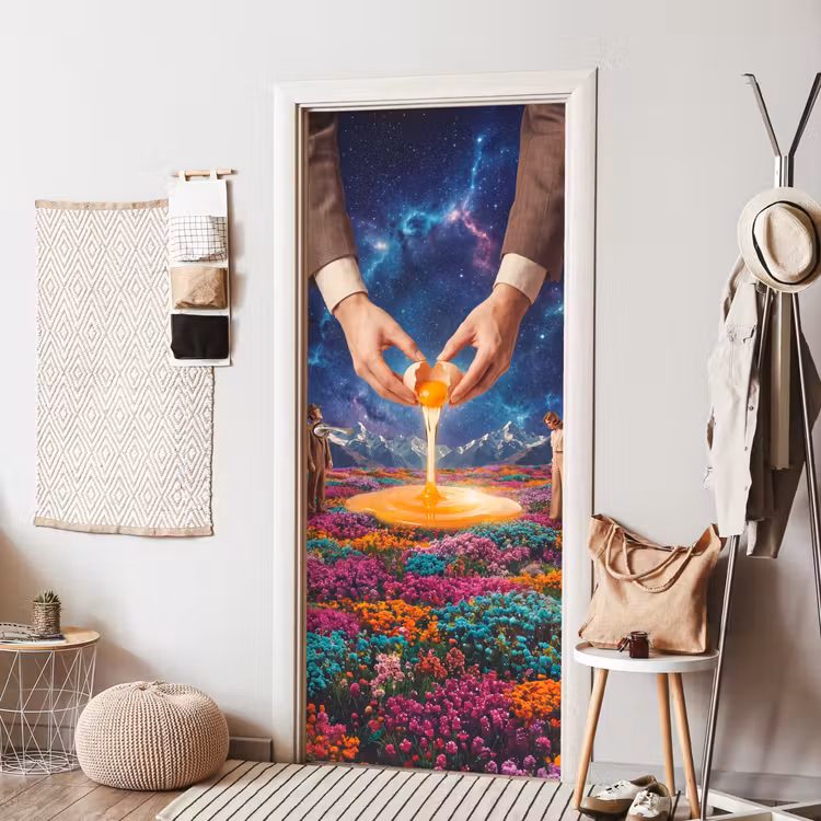Door sticker - Hands - Egg - Surrealism - Handen - Ei - Surrealisme deurposter klein