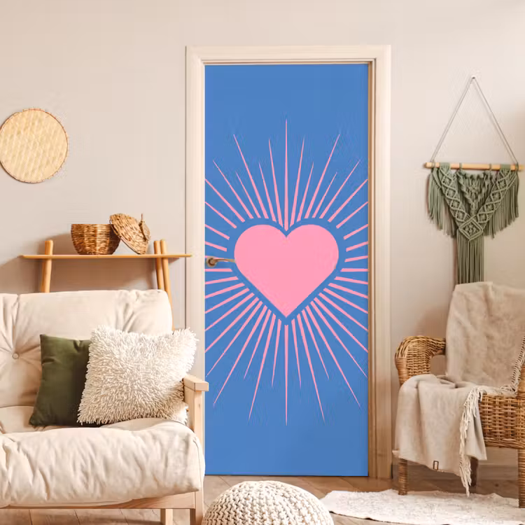 Hart - Stralen - Liefde - Modern - Roze deurposter klein -sfeer2