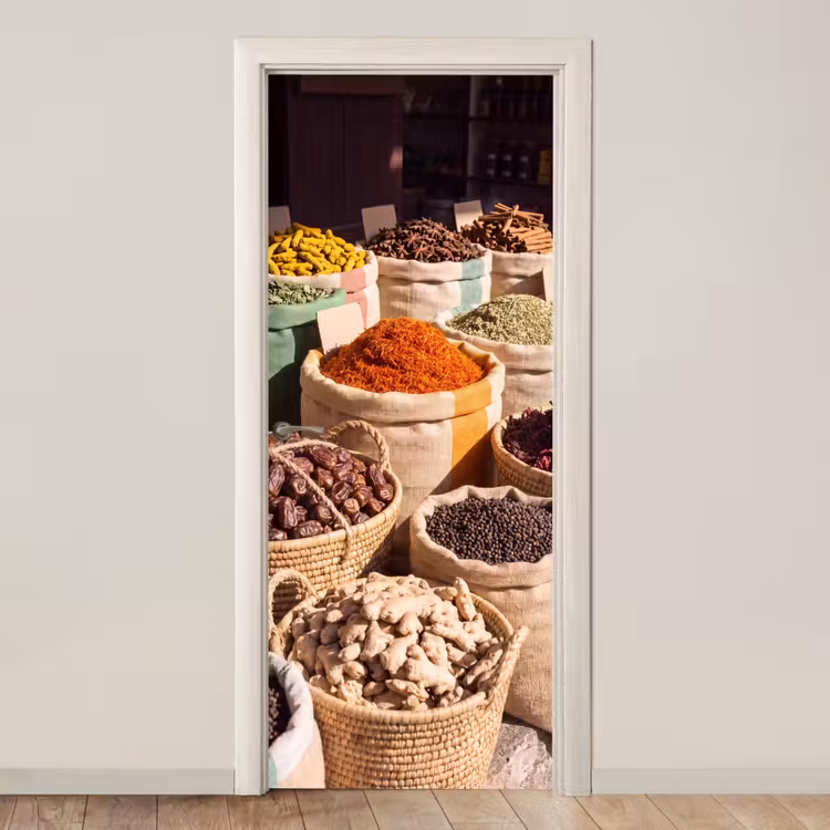Door sticker - Herbs - Market - Colorful - Kruiden - Markt - Kleurrijk deurposter klein