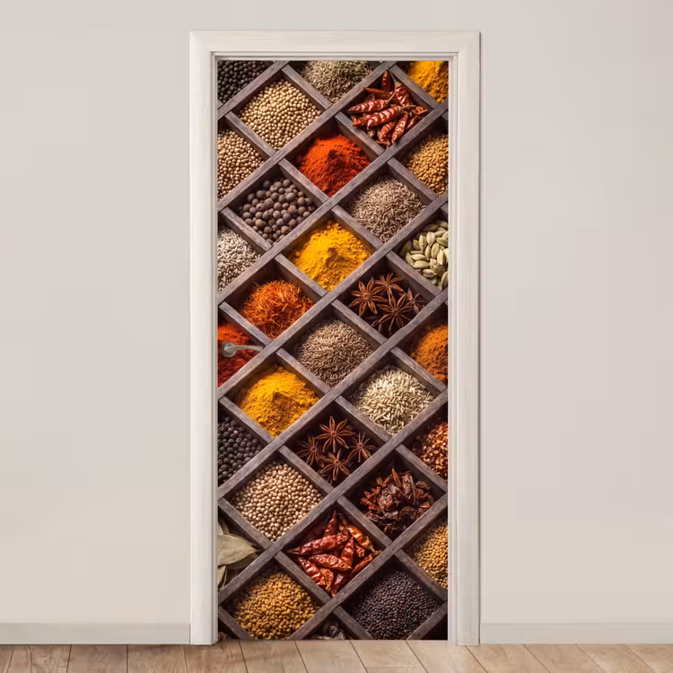 Door sticker - Herbs - Wood - Food - Kruiden - Houten - Eten deurposter klein