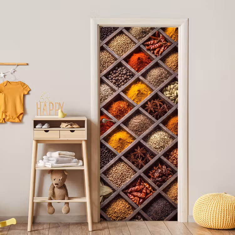 Door sticker - Herbs - Wood - Food - Kruiden - Houten - Eten deurposter klein