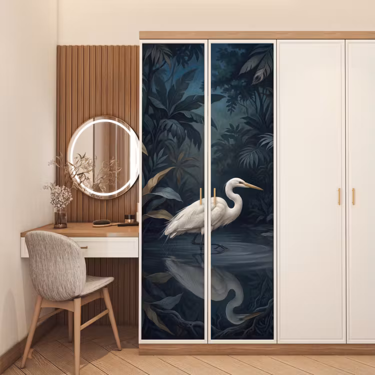 Reiger - Water - Natuur - Modern - Wit deurposter klein -sfeer3