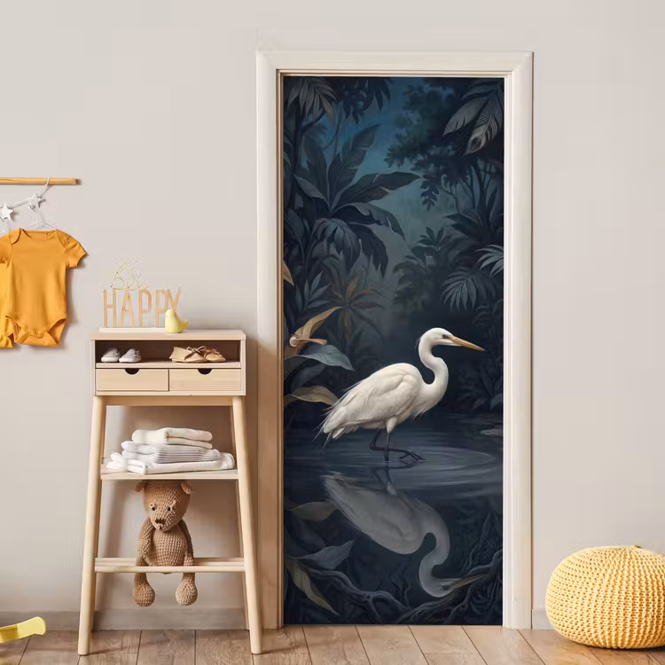 Reiger - Water - Natuur - Modern - Wit deurposter klein -sfeer4