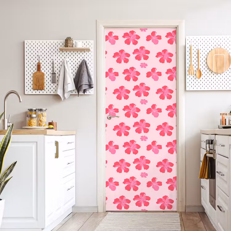 Hibiscus - Bloemen - Roze deurposter klein 289 -sfeer5