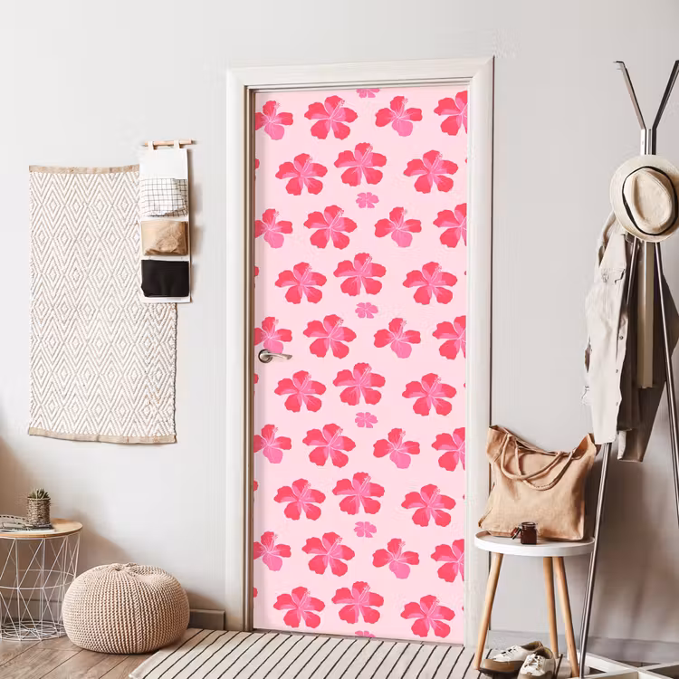 Hibiscus - Bloemen - Roze deurposter klein 289 -sfeer6