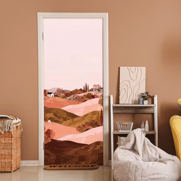 Heuvellandschap - Grafisch - Terracotta deurposter klein -sfeer1