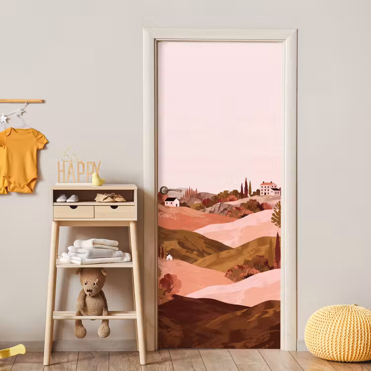 Heuvellandschap - Grafisch - Terracotta deurposter klein -sfeer4