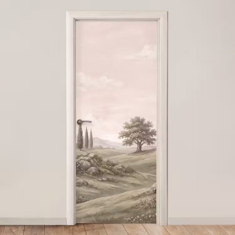 Heuvellandschap - Bomen - Natuur - Groen deurposter klein -3d_beige