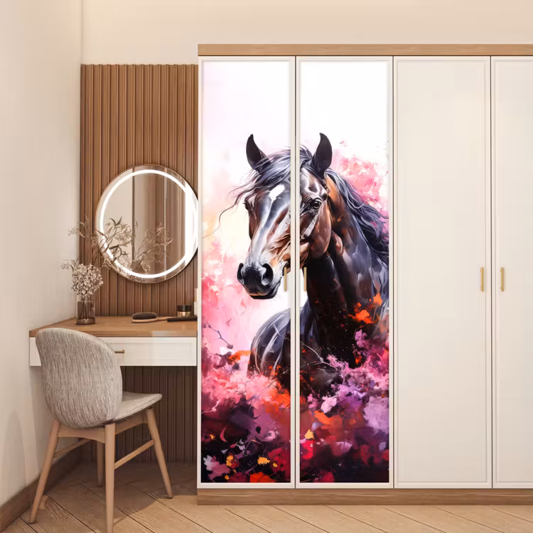 Paard - Dieren - Meisje - Roze deurposter klein -sfeer3