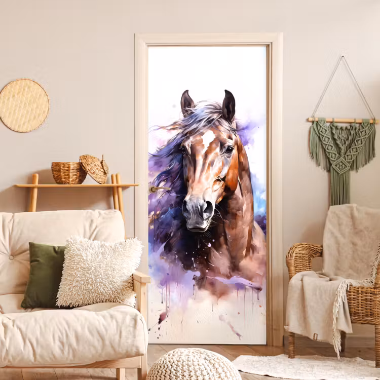 Paard - Dieren - Meisjes - Paars - Bruin deurposter klein -sfeer2