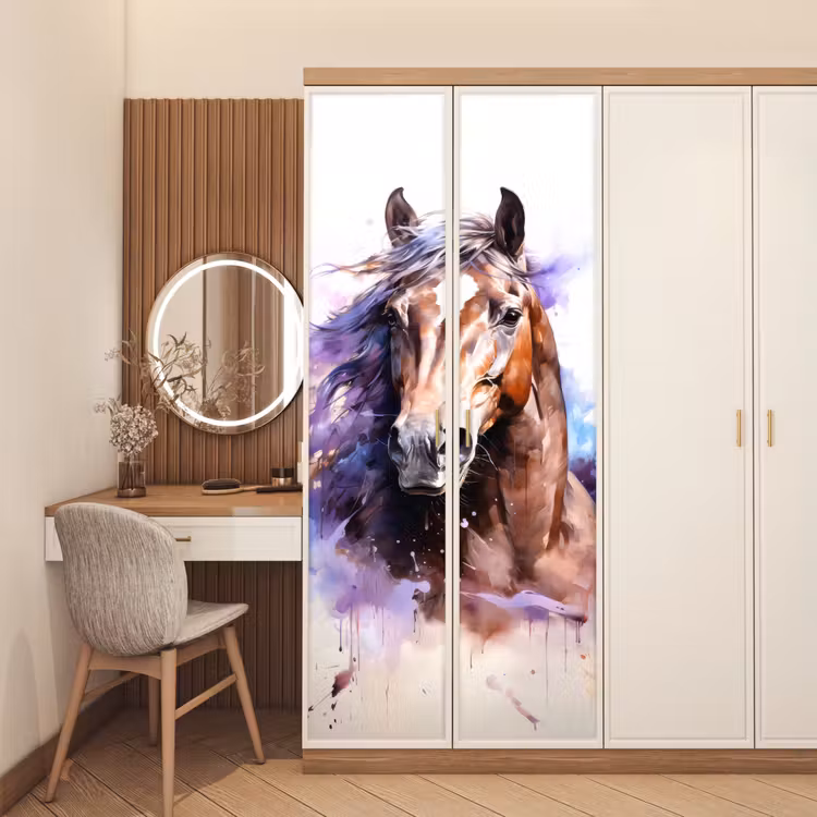 Paard - Dieren - Meisjes - Paars - Bruin deurposter klein -sfeer3