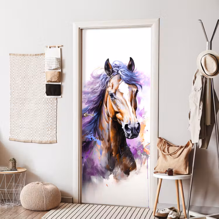 Paard - Dieren - Meiden - Paars - Bruin deurposter klein -sfeer6