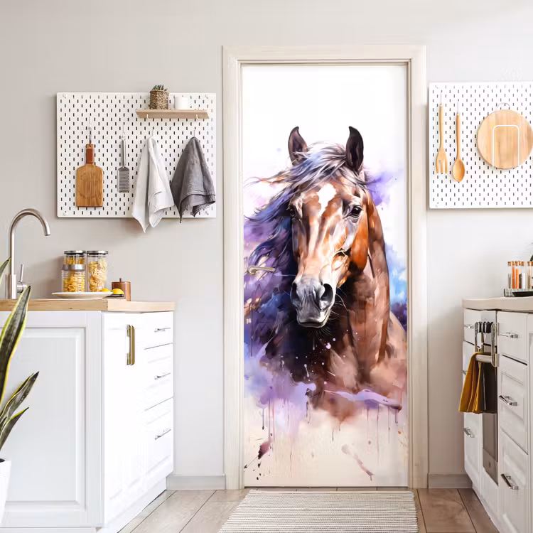 Paard - Dieren - Meisjes - Paars - Bruin deurposter klein -sfeer5