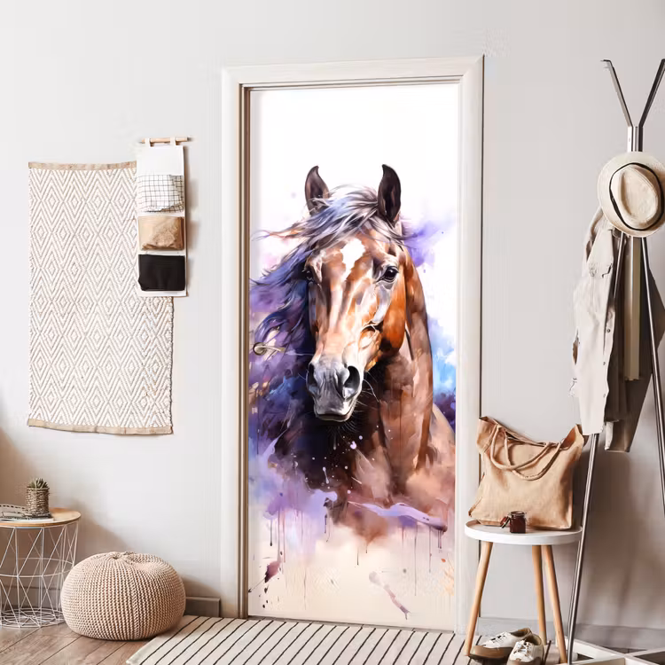 Paard - Dieren - Meisjes - Paars - Bruin deurposter klein -sfeer6