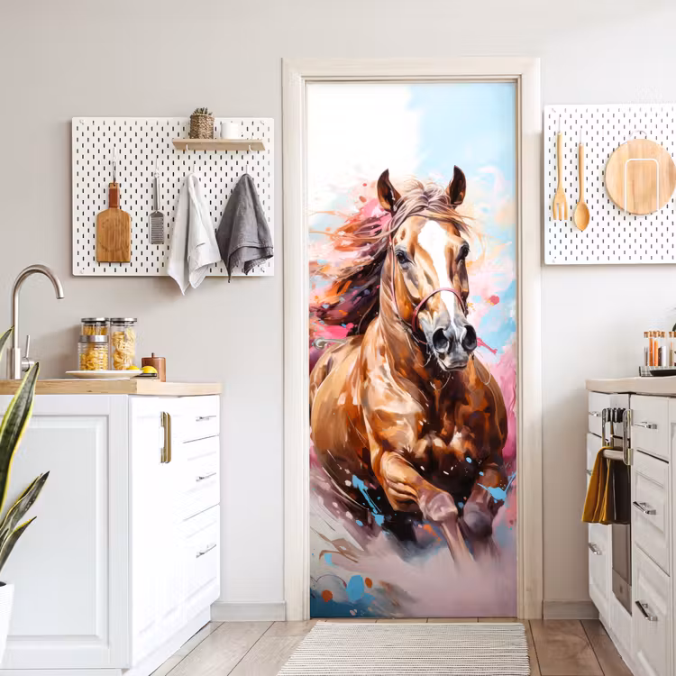 Paard - Meisjes - Blauw - Roze deurposter klein -sfeer5