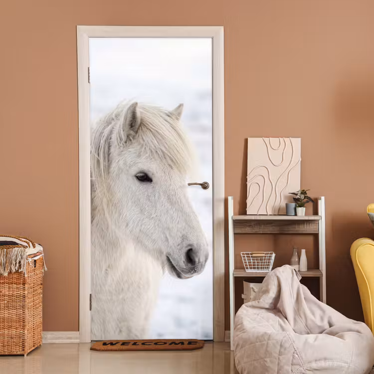 Paard - Kop - Winter - Dieren - Wit deurposter klein -sfeer1