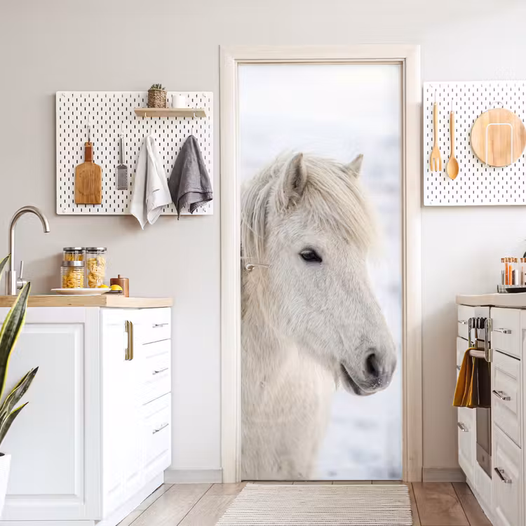 Paard - Kop - Winter - Dieren - Wit deurposter klein -sfeer5