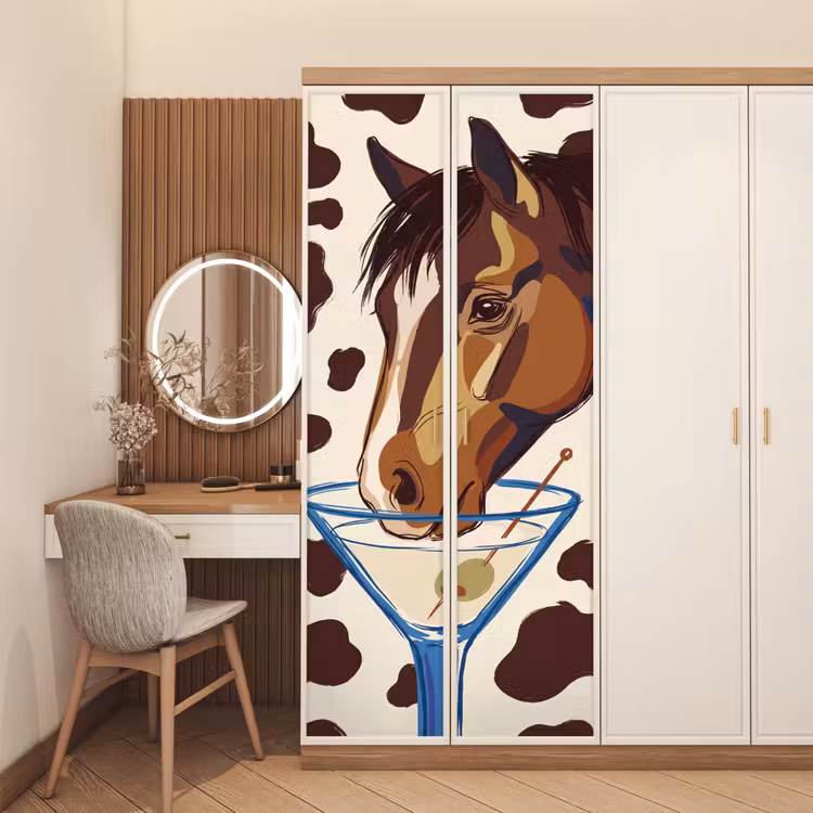 Paard - Martini - Dieren - Abstract - Bruin deurposter klein -sfeer3