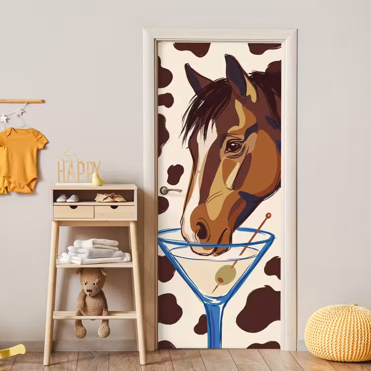 Paard - Martini - Dieren - Abstract - Bruin deurposter klein -sfeer4