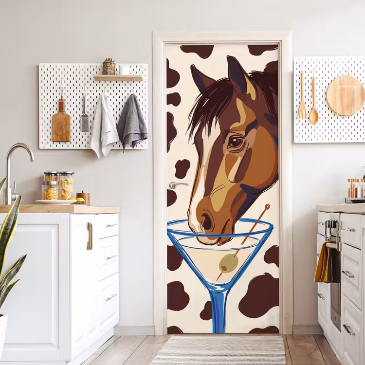 Paard - Martini - Dieren - Abstract - Bruin deurposter klein -sfeer5
