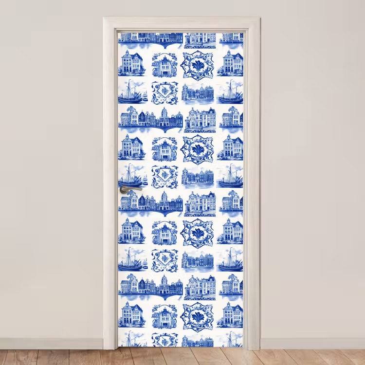 Huizen - Schepen - Blauw deurposter klein 289 -3d_beige
