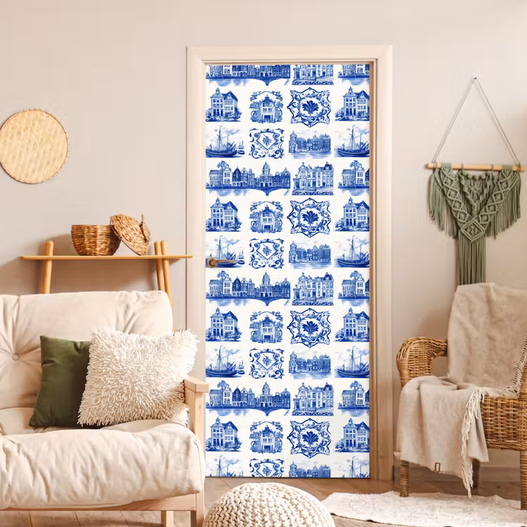 Huizen - Schepen - Blauw deurposter klein 289 -sfeer2