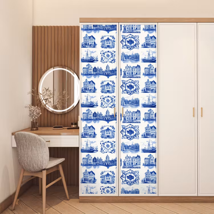 Huizen - Schepen - Blauw deurposter klein 289 -sfeer3