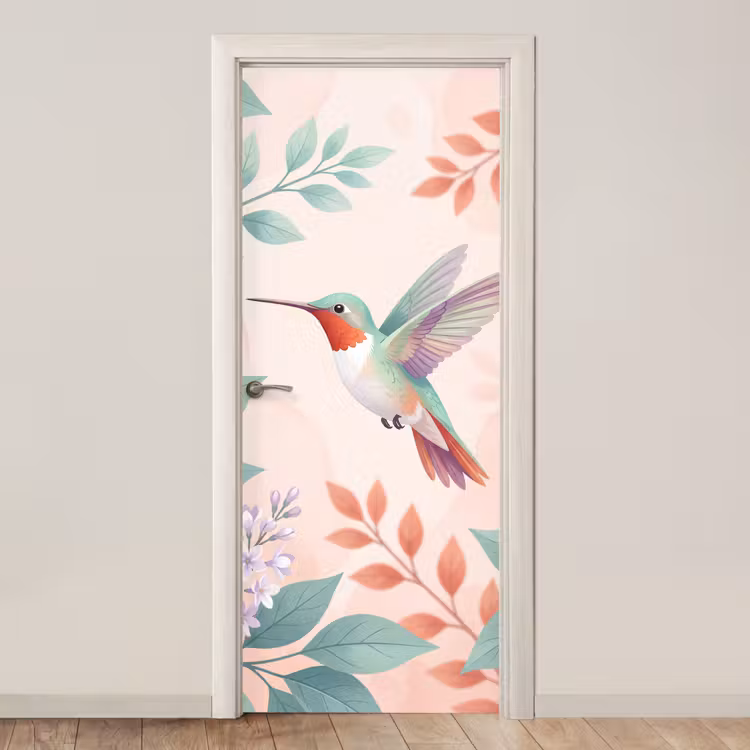 Kolibrie - Vliegen - Natuur - Illustratie - Kleurrijk deurposter klein -3d_beige